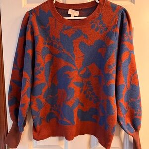 LOFT Women's Sweater in Blue and Rust Red Floral Size M - Like New